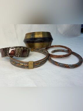 Mixed Metal Bracelet Set Copper, Brass & Silver Tones 5 pieces Jewelry Healing
